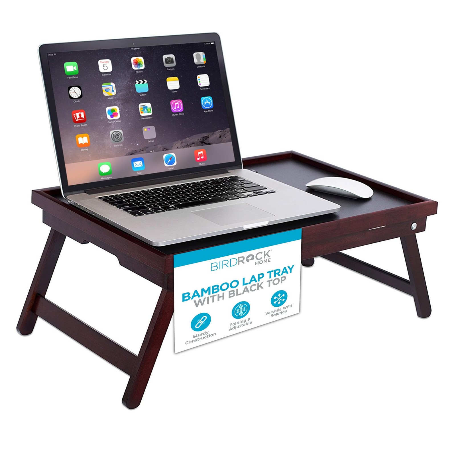 Bamboo Lap Tray with Black Top - Adjustable Laptop Desk - Foldable Breakfast ...