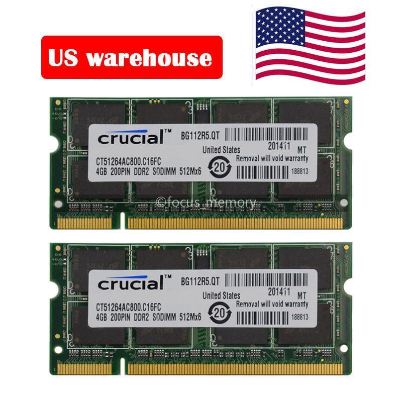 Crucial 8 GB (2x 4GB) PC2-6400 DDR2 800Mhz  Laptop Memory SODIMM For Notebook US