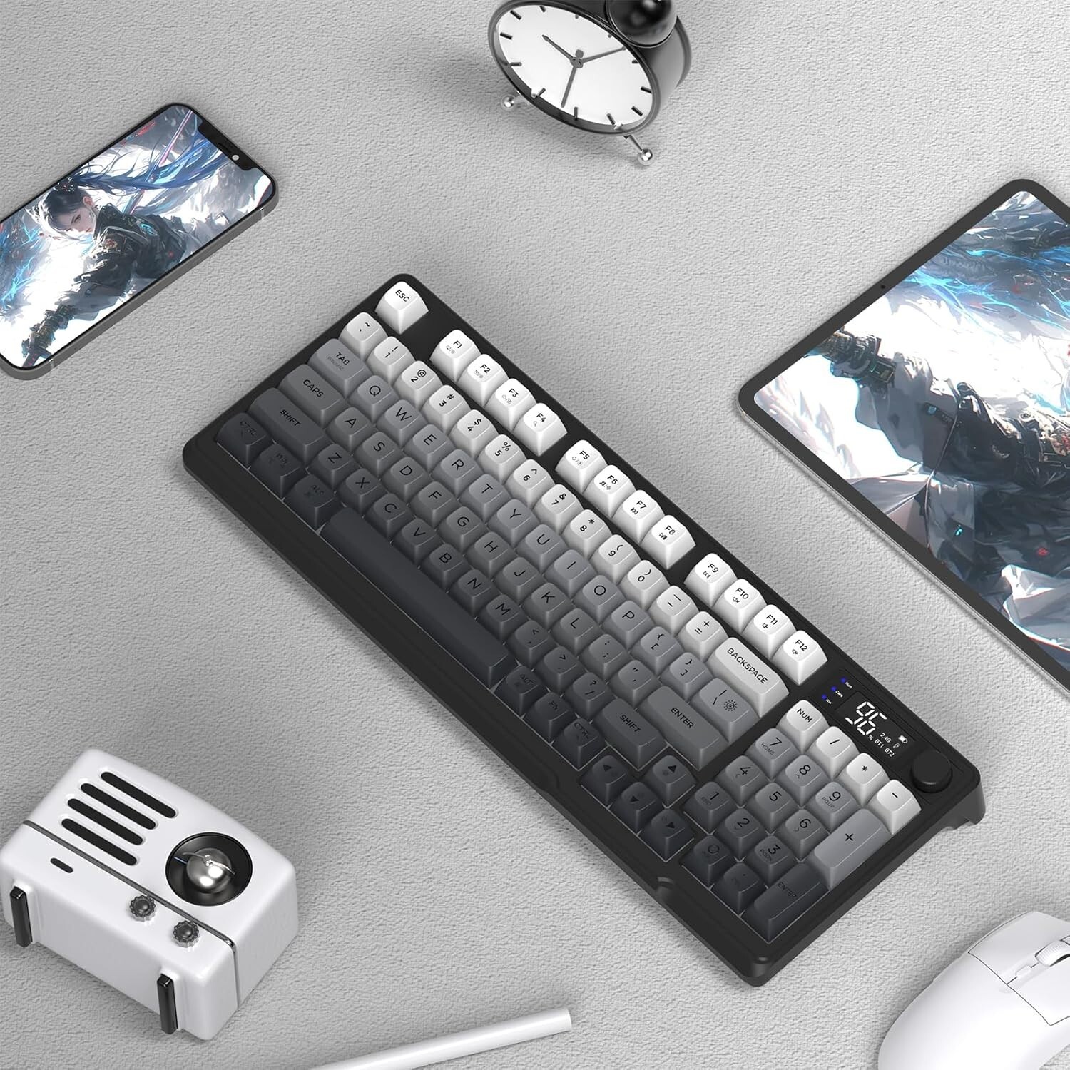 ZIYOULANG M96 Wireless Gaming Membrane keyboard, Gradient Color, PBT, Screen