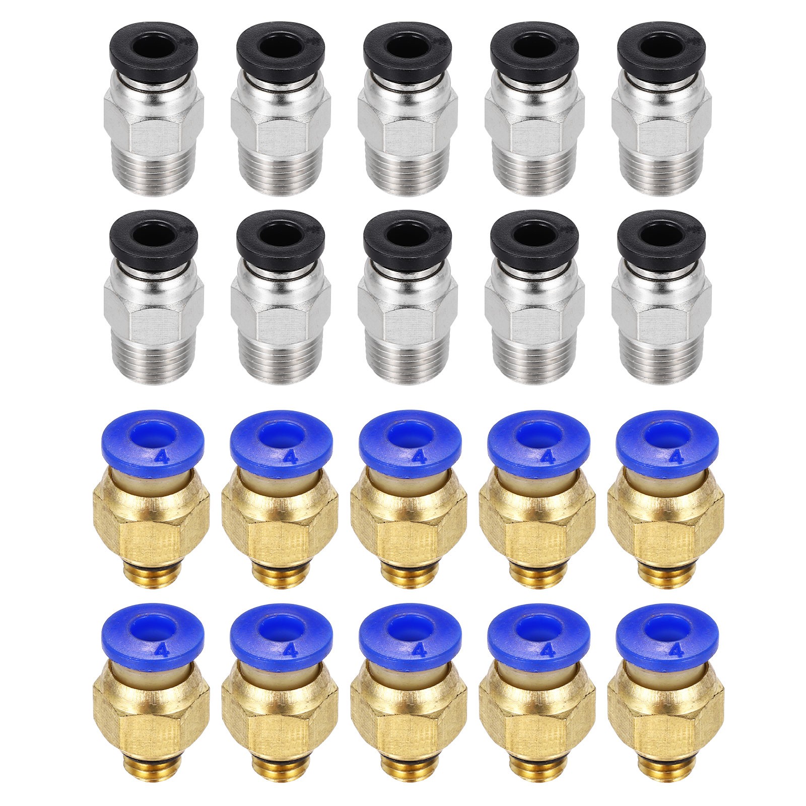 20 Pcs PC4-M6/M10 Straight Through Fitting, 2x4mm Tubes, Blue/Black