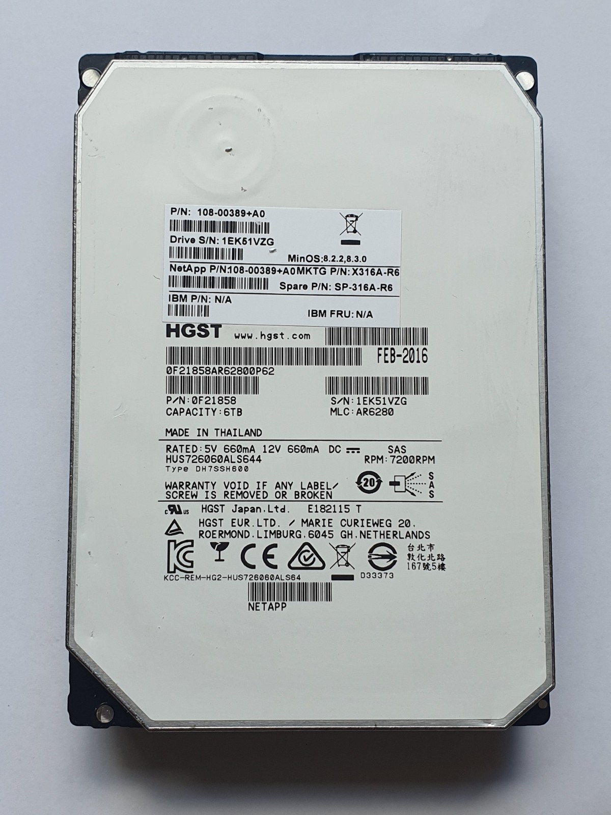 6TB SAS/SATA HGST Ultrastar HUS726060ALS644 NetApp X316A-R6 7200rpm 64MB 3.5