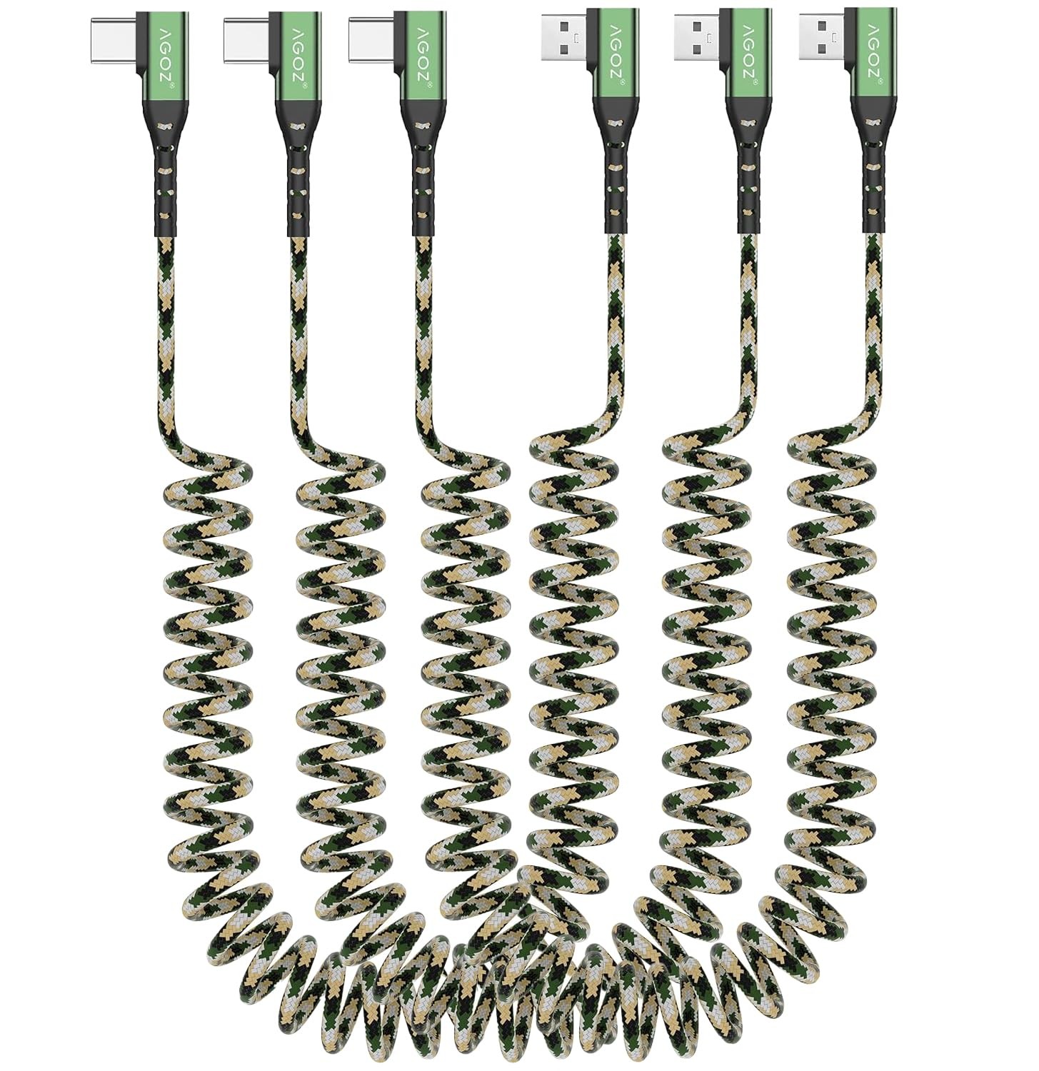 AGOZ [3-Pack, Coiled] USB C CAMO Braiding Cable Fast Charger 90° Type C to... 