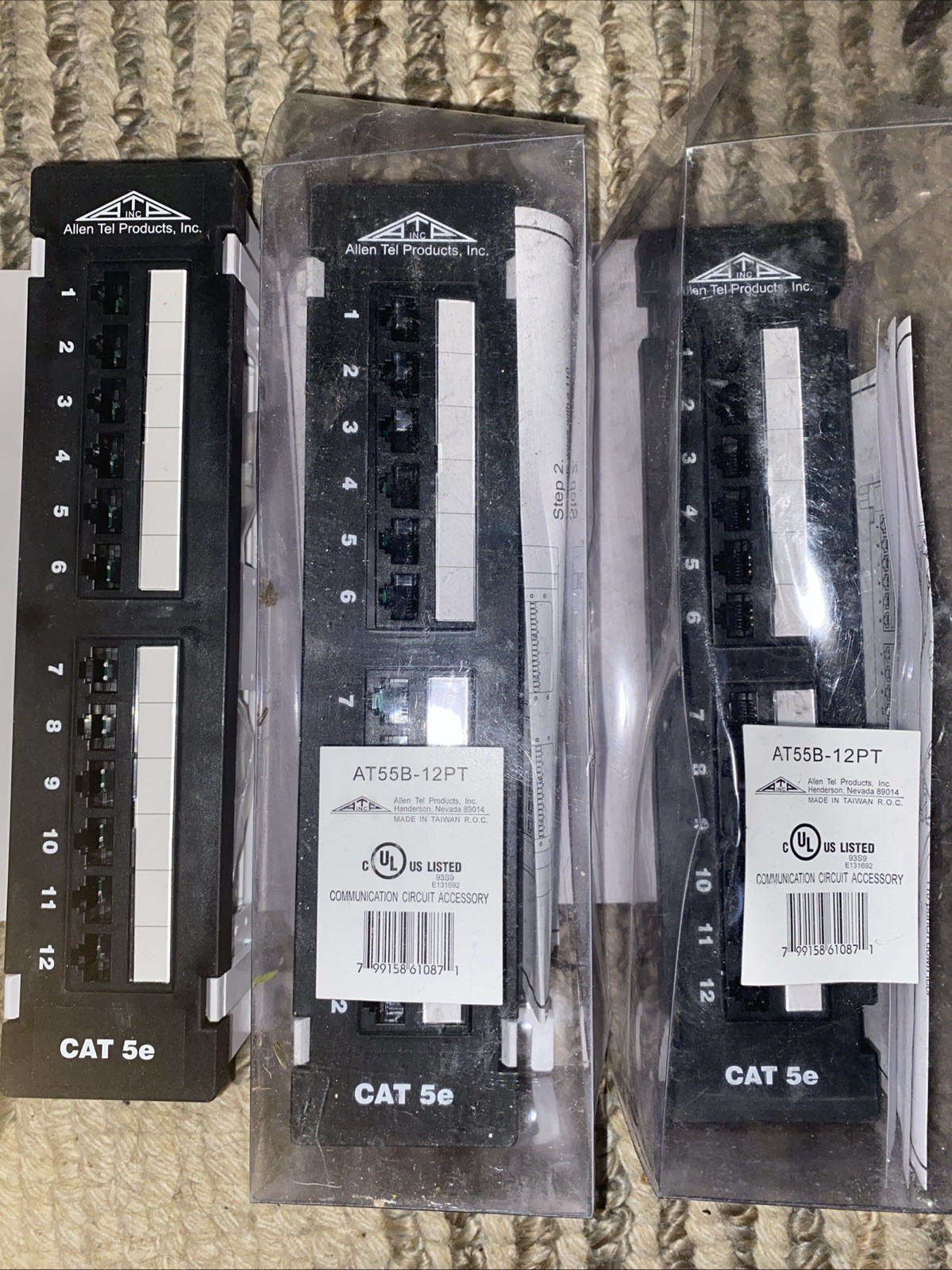 Lot Of 3 Allen Tel Products AT55B-12PT 12 Ports, 568A/568B Wiring, 2 Rack Unit,