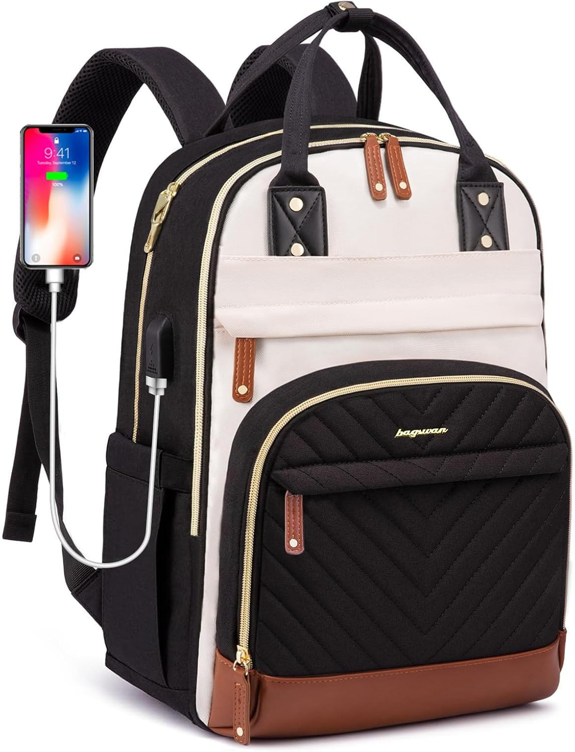 15.6" Laptop Backpack Women USB Charger Anti-Theft Waterproof Work Travel Bag