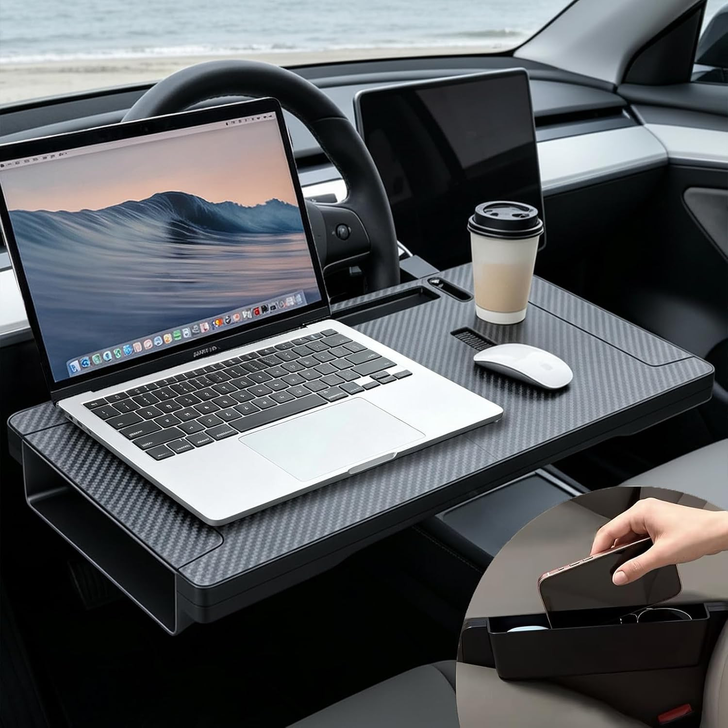 2-in-1 Car Steering Wheel Tray Desk & Car Seat Gap Filler Organizer, Upgraded Fo