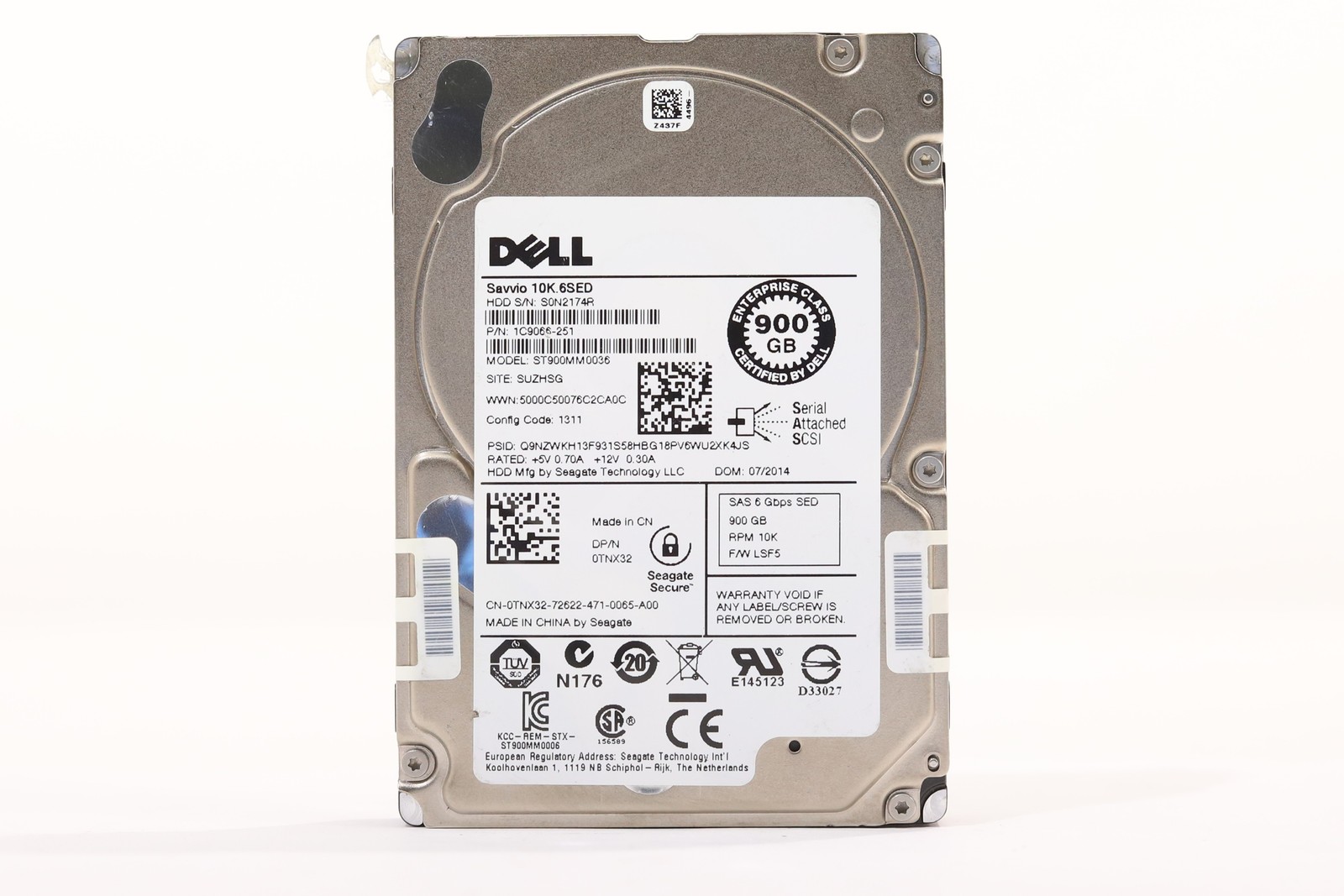 Dell ST900MM0036 900GB 2.5" 6Gb/s 64MB 10K RPM SED SAS HDD Dell P/N: 0TNX32