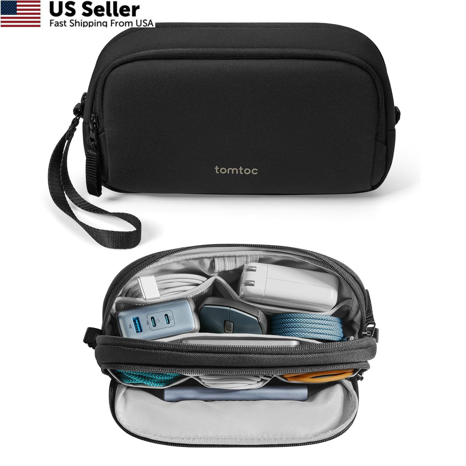 tomtoc Electronic Organizer Travel Case, Water Resistant Dual Medium, Black
