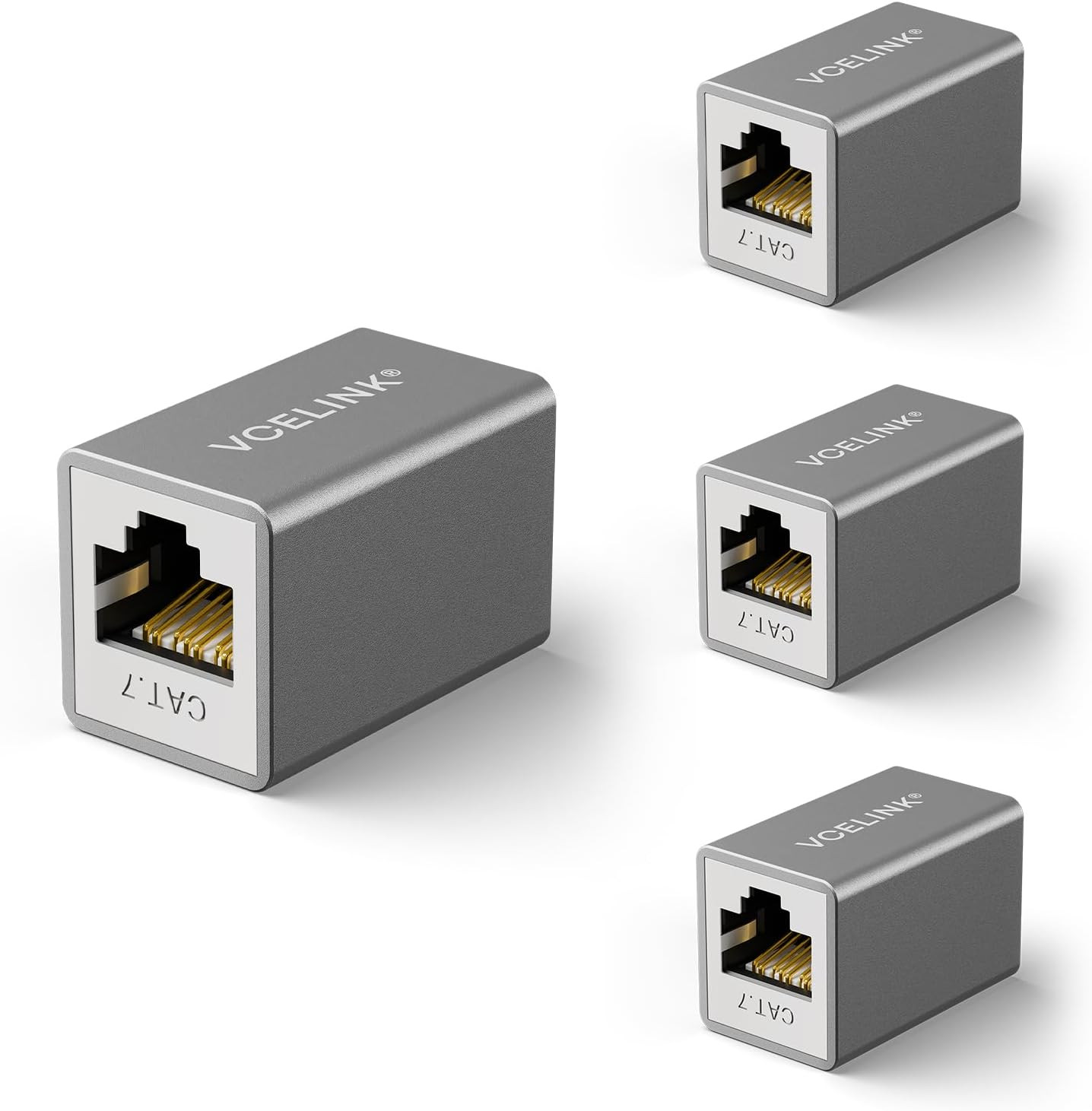 Cat7 Ethernet Coupler, Female to Female, Silver Grey, 2-Pack