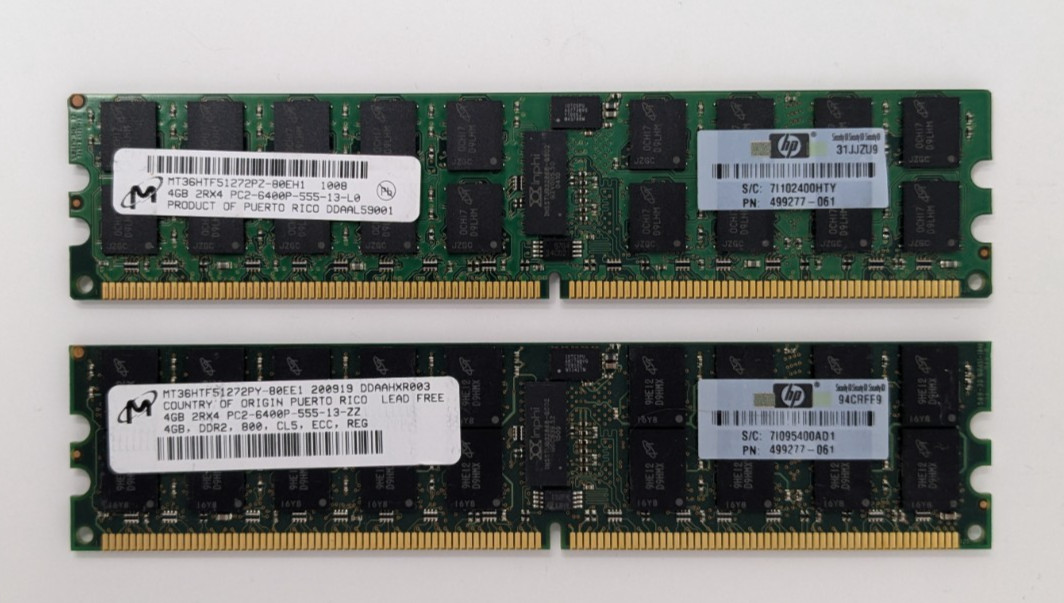 HP MICRON 499277-061 8GB (2x4GB) 2RX4 PC2-6400 SDRAM Kit of 2X4GB