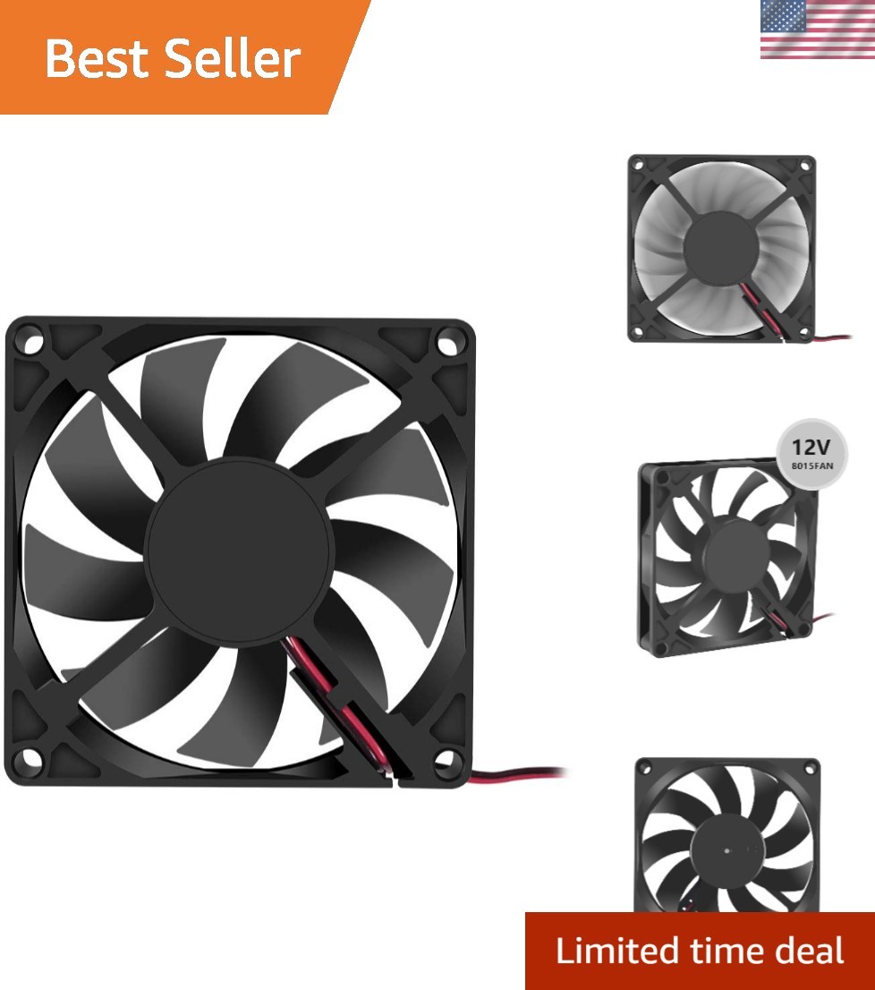 Compact 80mm 12V Air Cooling Fan with 21.6 CFM Airflow - CPU & Case Compatible