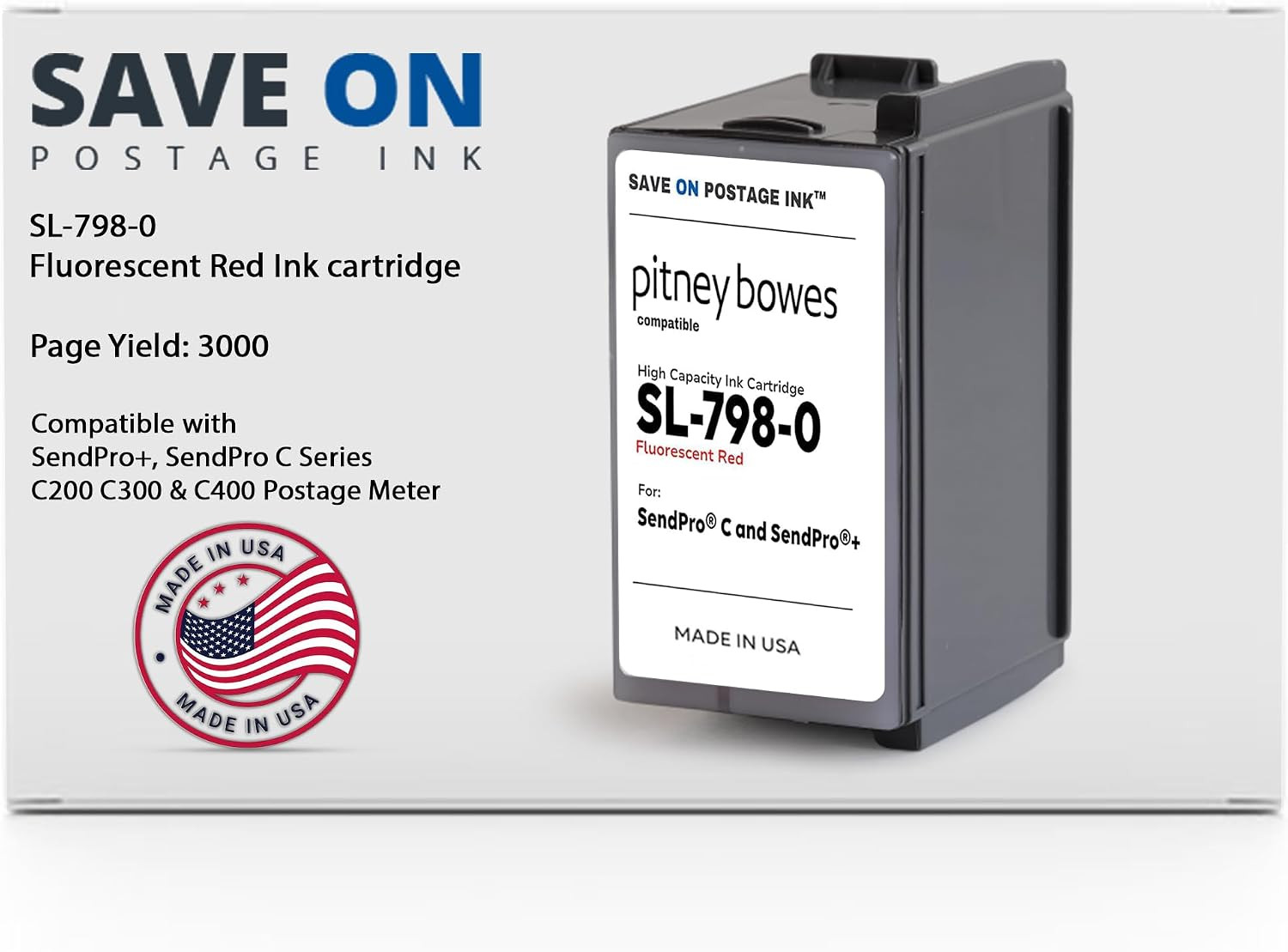 SL-798-0 Compatible Pitney Bowes Ink Cartridge (1 Pack) - Fluorescent Red Printe