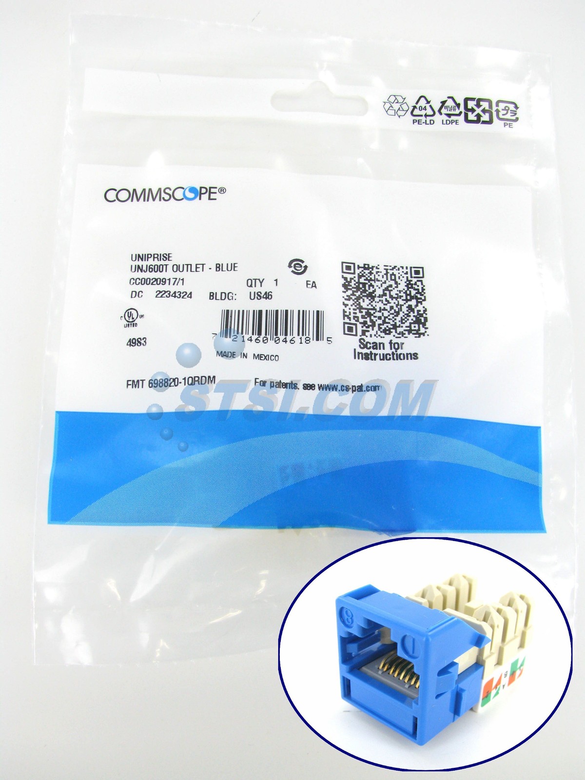 Commscope UNJ600T-BL Uniprise Cat6 M-Series Modular Jack, Blue ~STSI