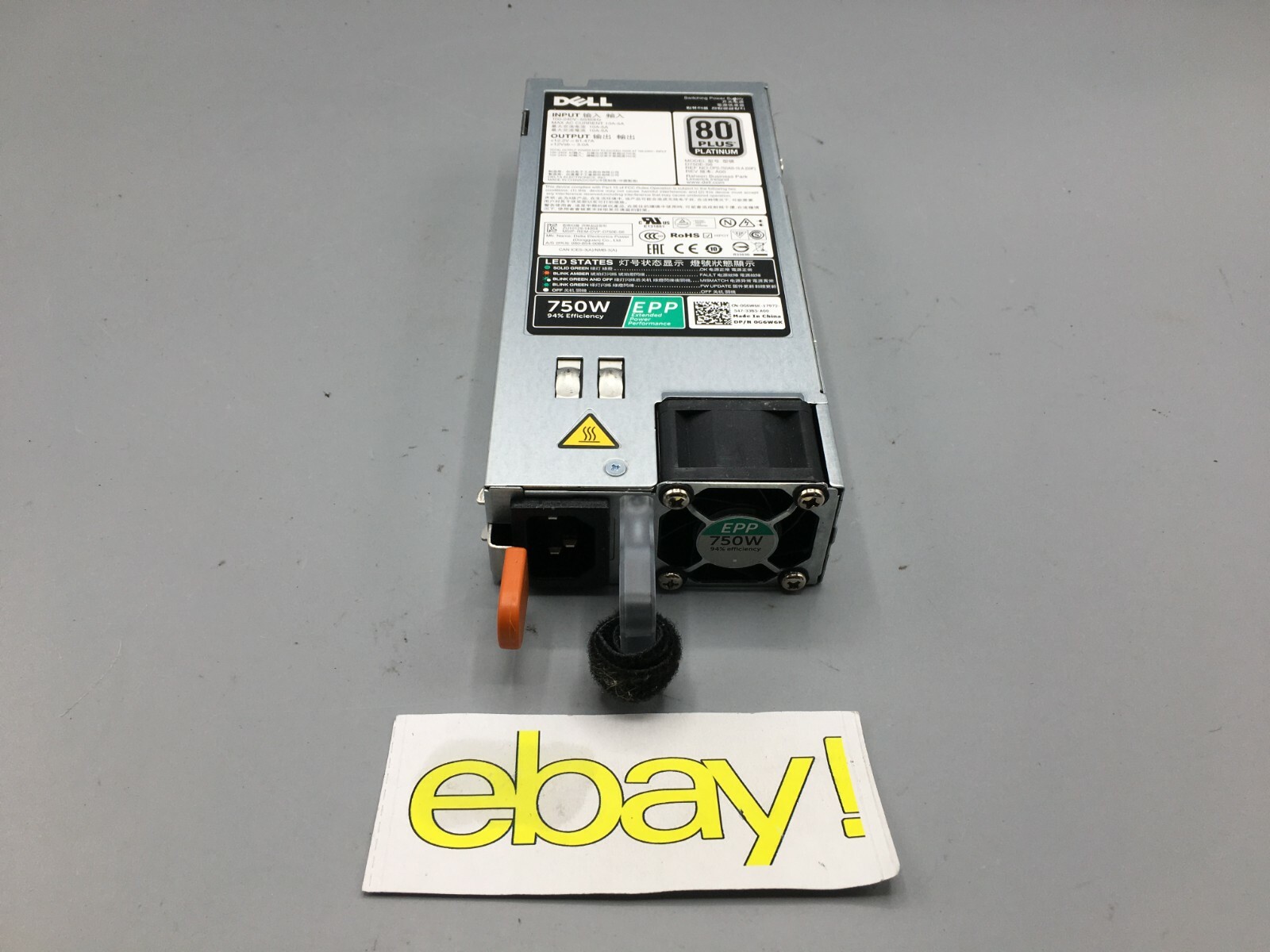 Dell D750E-S6 G6W6K PE 750W 80+Platinum 94%Efficiency EPP HS Power Supply