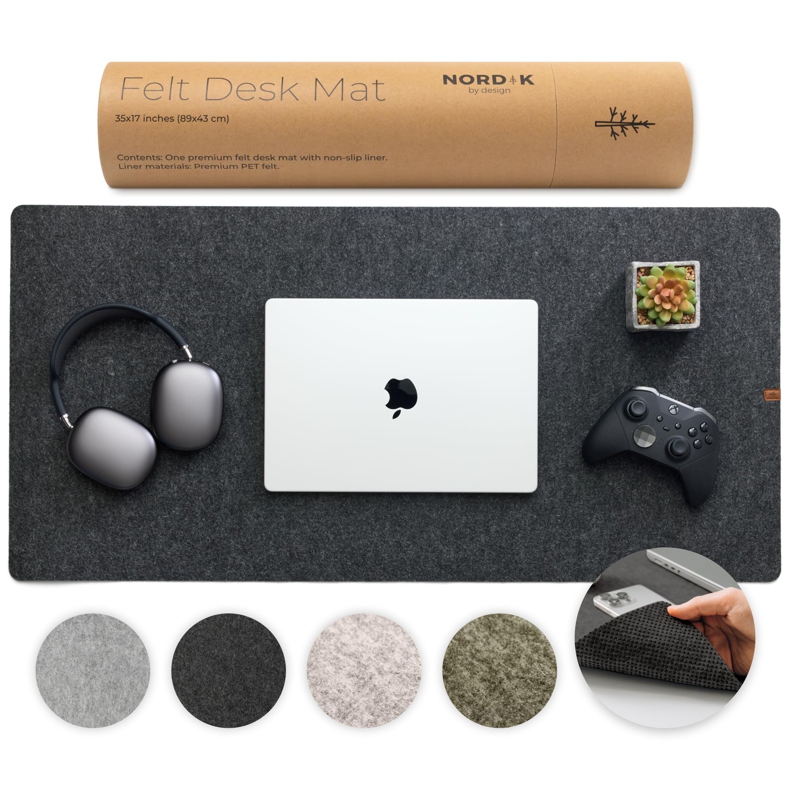 Nordik Large Felt Desk Mat - Charcoal - 35 x 17 inch - Full Desk Keyboard Mat...