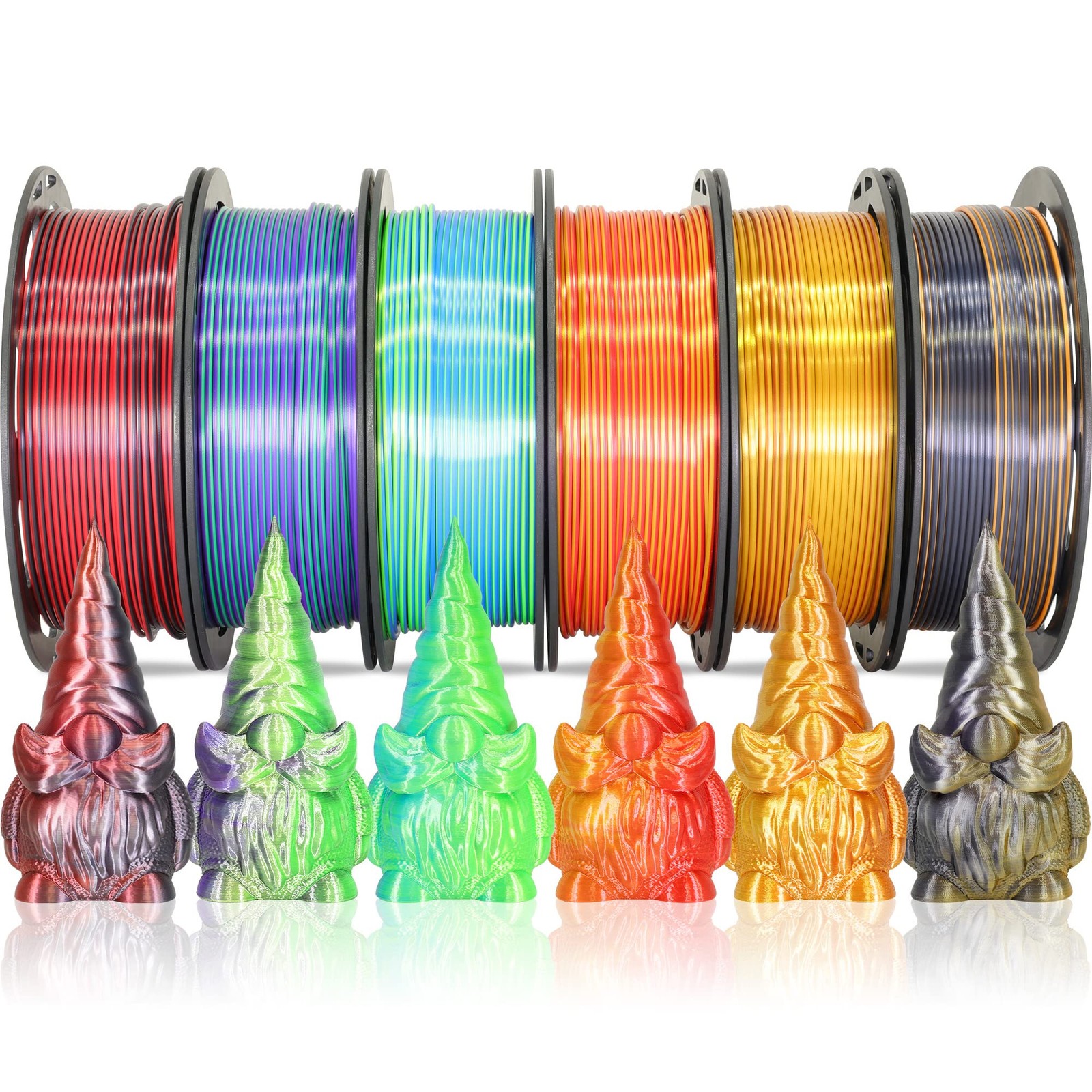 MIKA3D 6 Spools Bicolor Dual Color 1.75mm 3D Printer Filament Bundle 250g Each