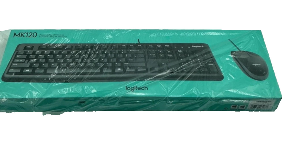 920-002565 New Logitech MK120 Wired USB Keyboard and Mouse, Black