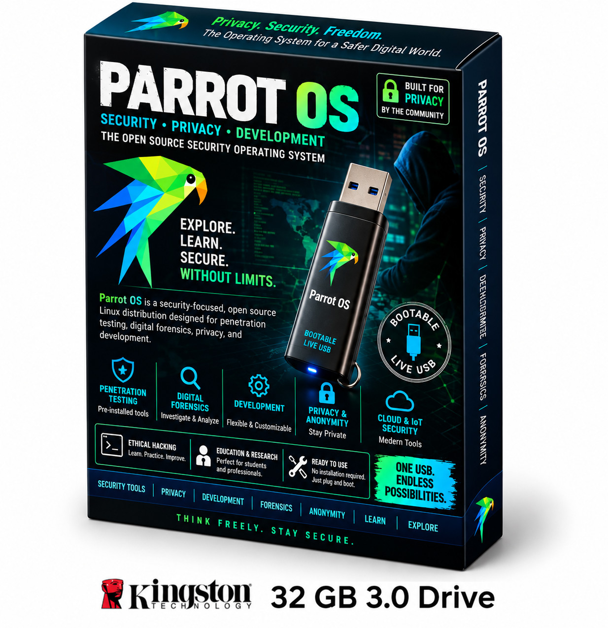 Parrot OS Security Edition – 32GB Kingston USB 3.0 Bootable Live USB