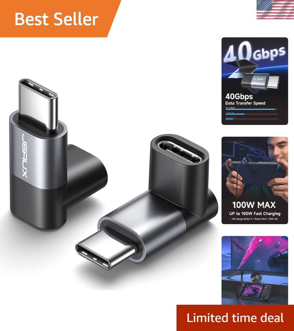 90° USB C to USB C Adapter 2-Pack - 100W Fast Charging & 40Gbps Data Transfer
