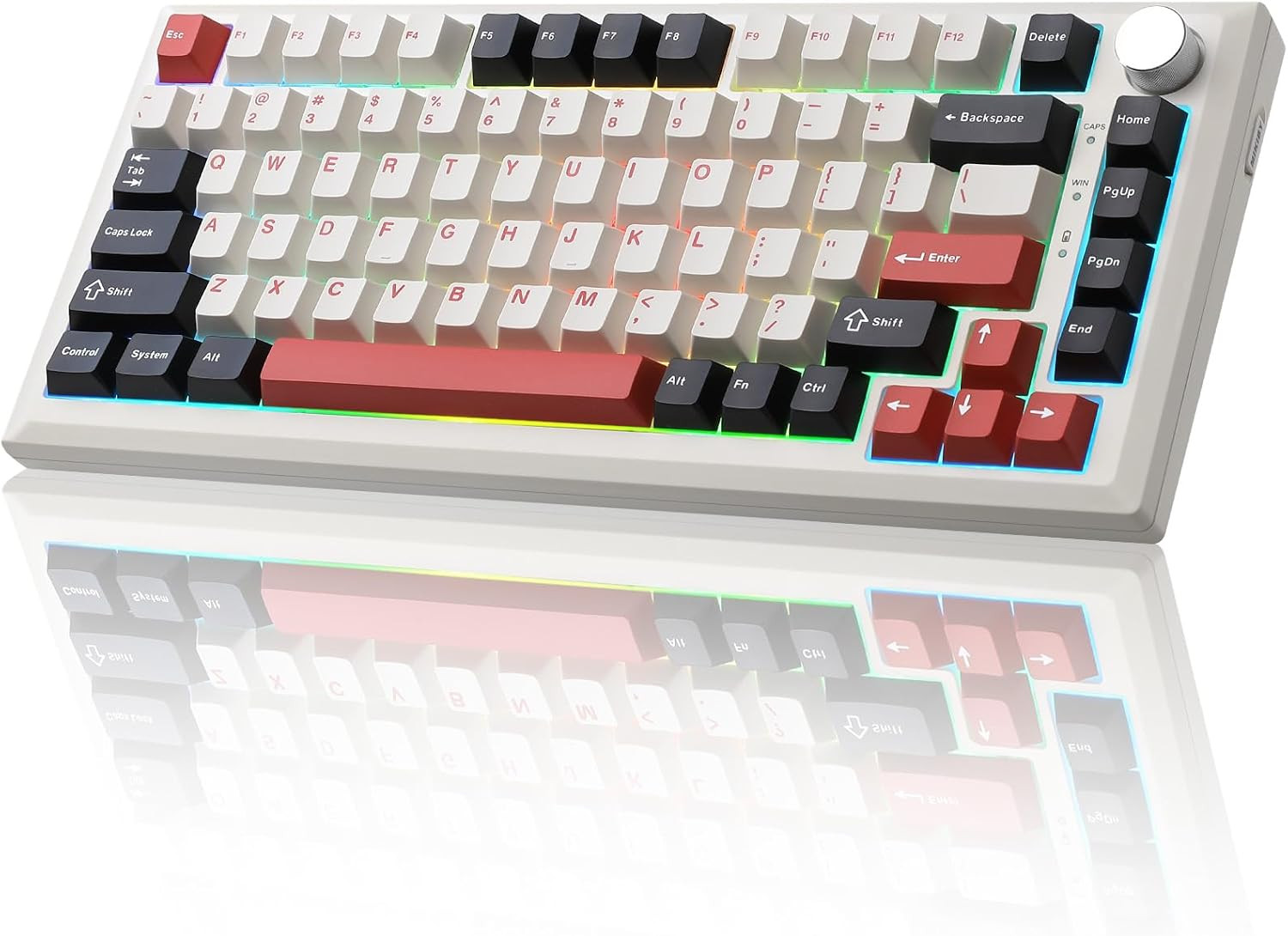 Teclado mecanico inalambrico Y75 con perilla retroiluminacion RGB blanco rojo
