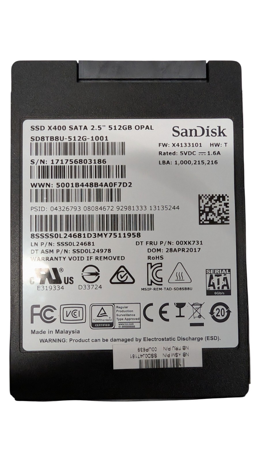 Sandisk X400 512GB 2.5" SATA SSD OPAL -  SD8TB8U-512G-1001