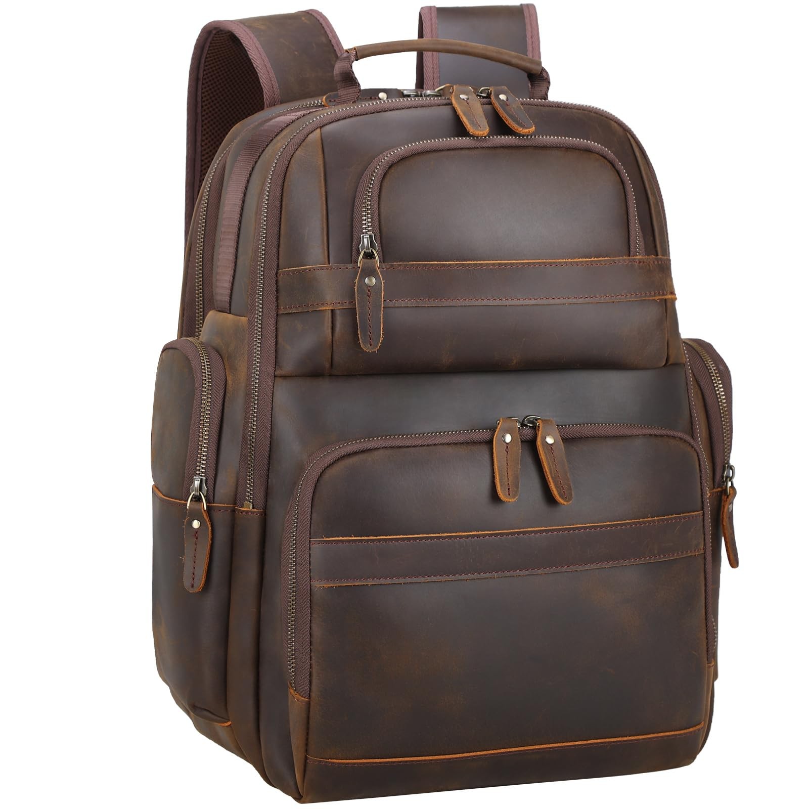 TIDING Full Grain Leather Backpack Men Laptop Bag 15.6" Business Travel Hiking