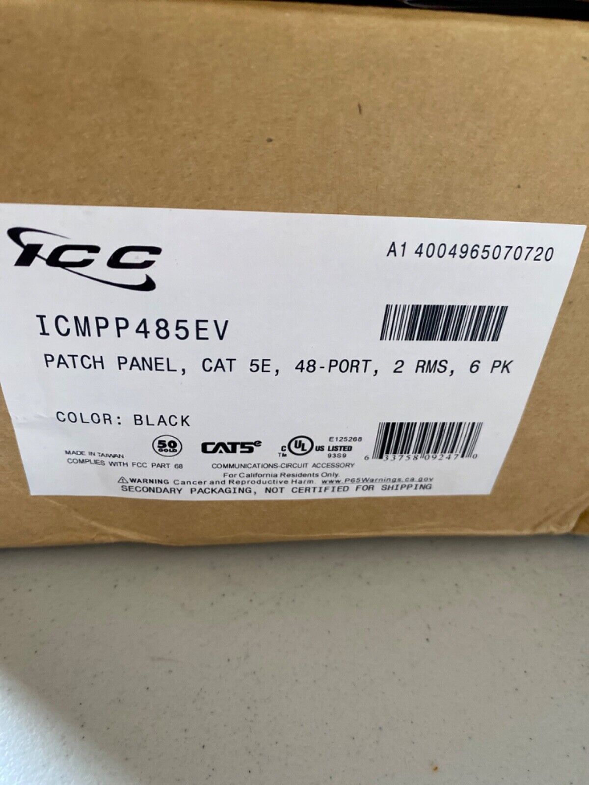 ICC (6) CAT5e 48 Port Patch Panel (icmpp485ev).  Never  used 