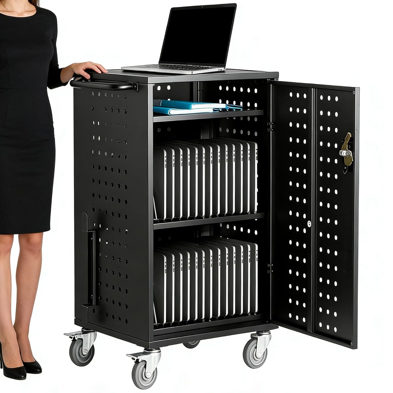 Mobile Laptop Charging Cart with Lock & Key-Cart Up To 15.6" Device,16/20/32 Pcs