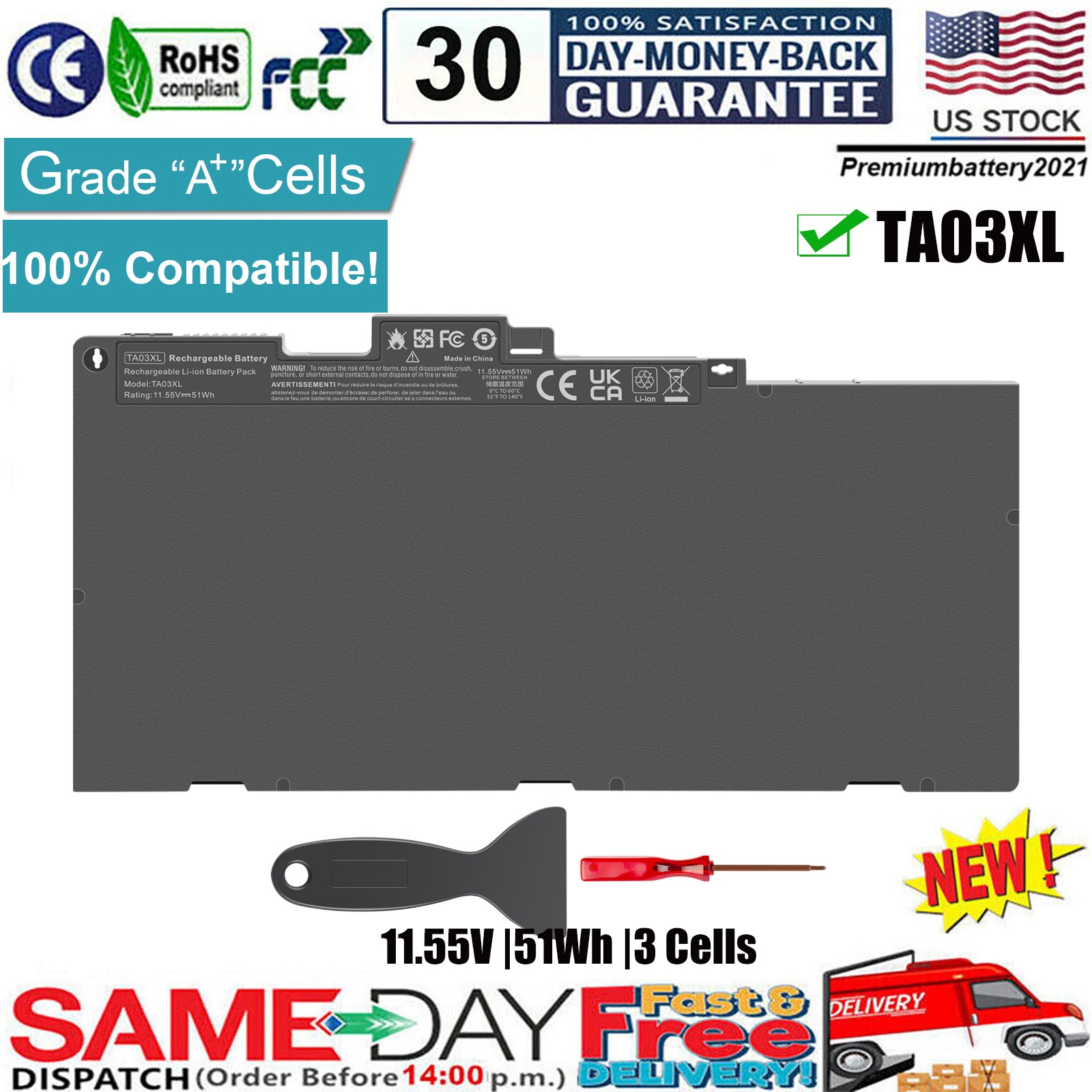 ✅TA03XL Battery for HP EliteBook 745 755 840 848 850 G4 ZBook 14U G4 HSTNN-IB7L