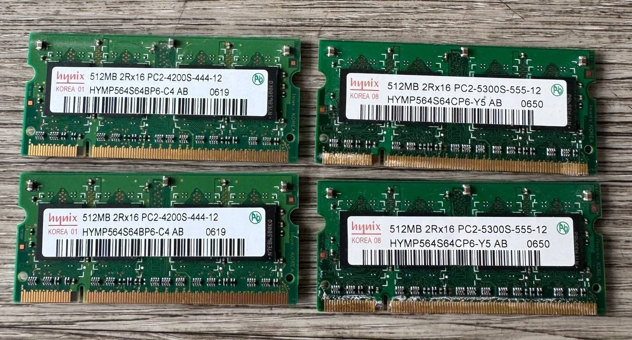 4x 512MB DDR2 Laptop RAM Hynix PC2-4200S PC2-5300S SO-DIMM Mixed Lot