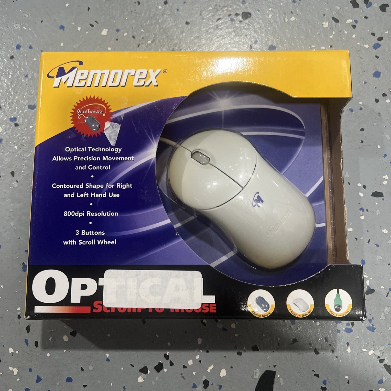 2002 Memorex PS/2 3 Button  opticalMouse 800 dpi   NEW IN OPEN BOX.#3202-2376 B4