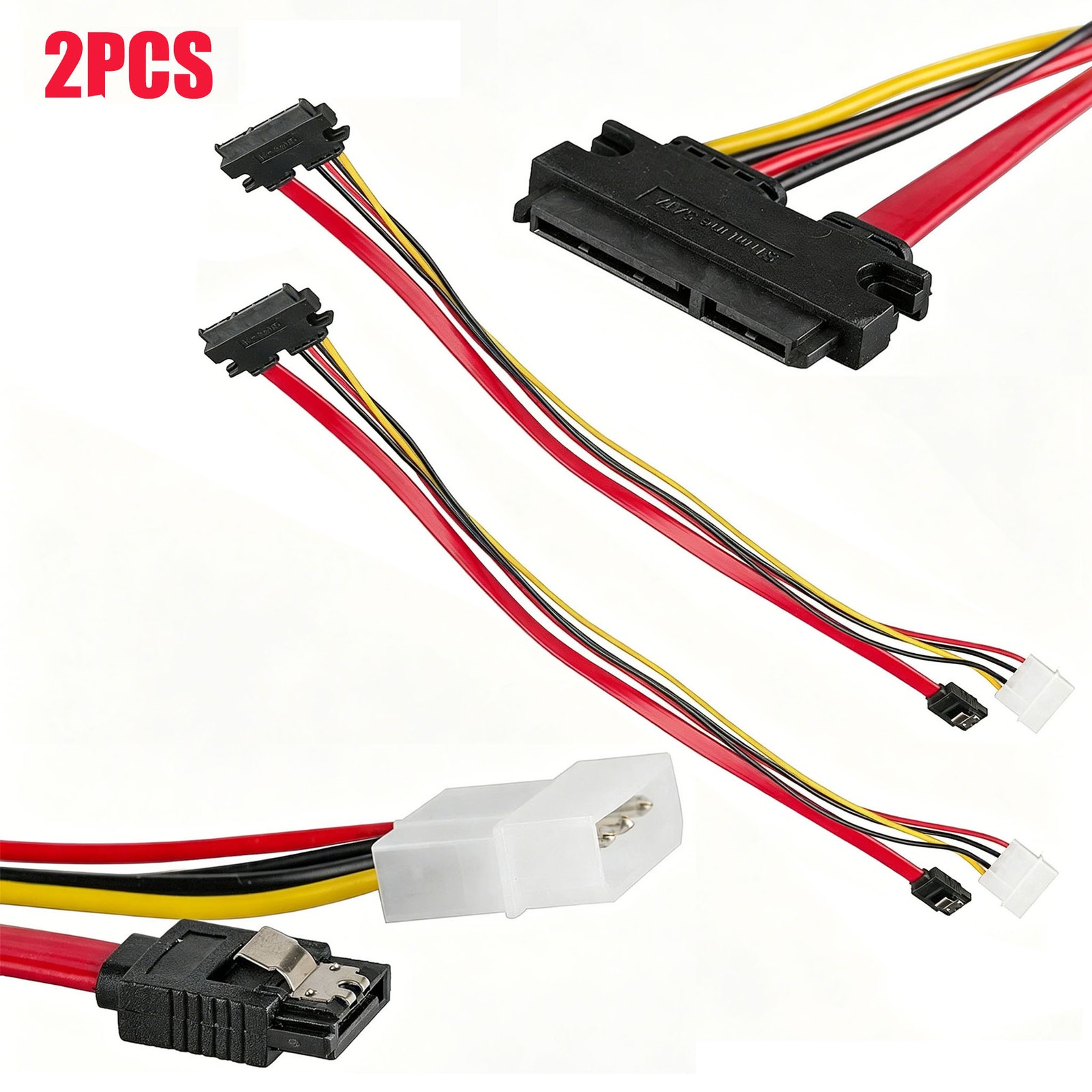 2PACK SATA 7+15 Pin Combo Cable HDD Hard Drive Data 4 Pin Power Adapter