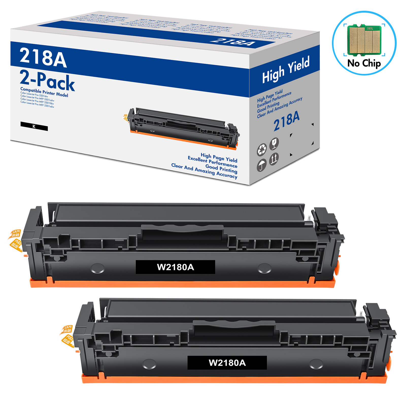 2PK 218A Toner Cartridge for HP MFP 3301fdw, 3301cdw, 3301sdw, 3201dw No Chip