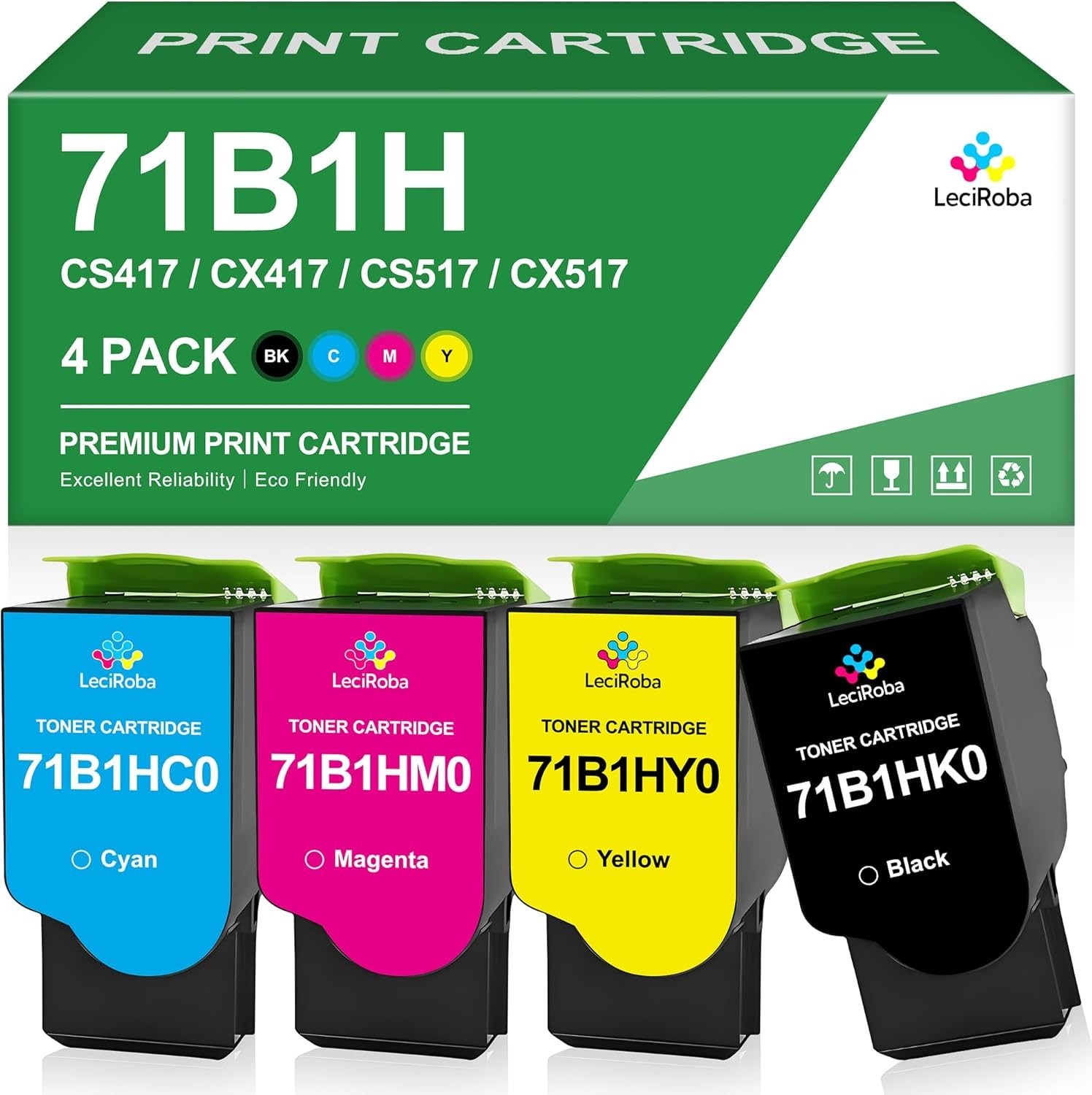 71B1H 71B0H10 71B0H20 71B0H30 71B0H40 Toner for Lexmark CS417 CS517 CX517 4 Pack