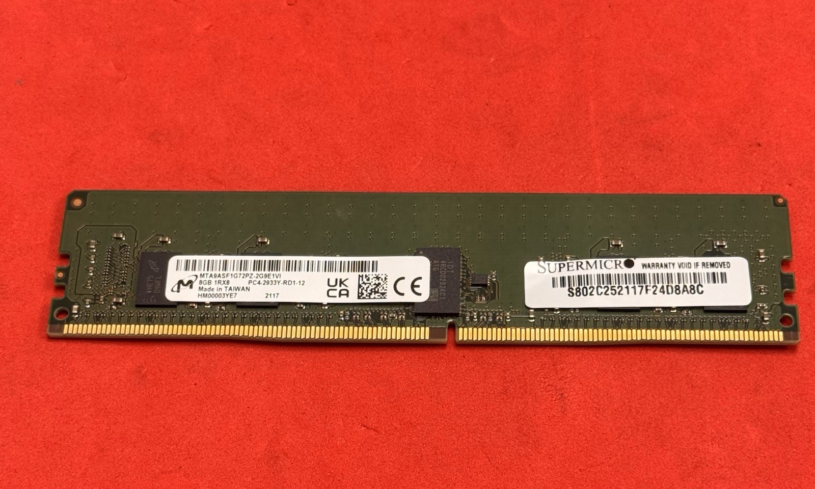 MICRON MTA9ASF1G72PZ-2G9E1VI 8GB 1Rx8 PC4-2933Y Server Ram