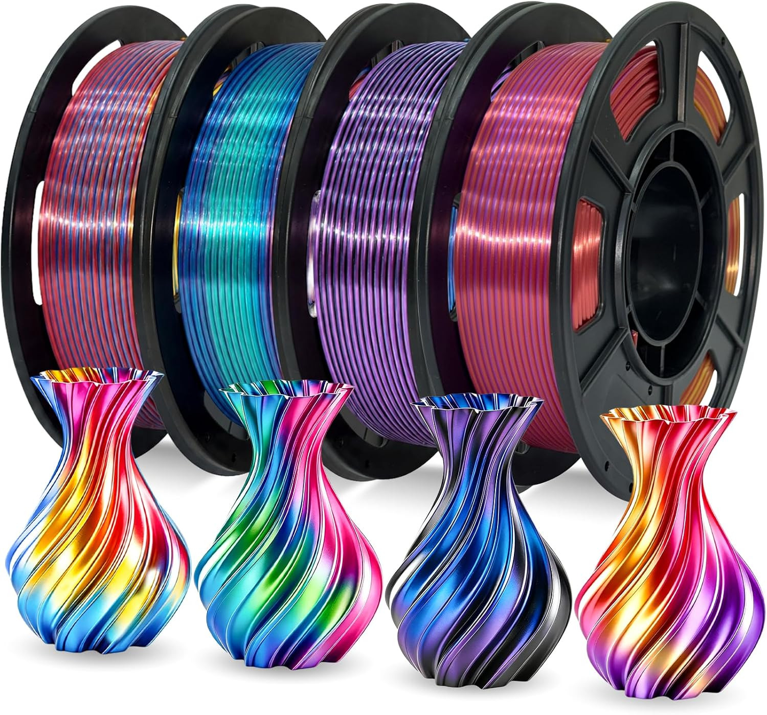 Shiny Tricolor Silk PLA+ 3D Printer Filament Bundle 1.75Mm