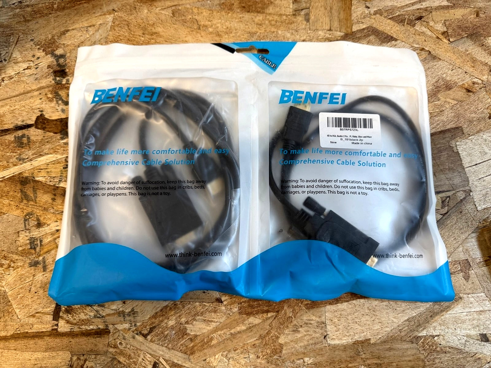 Benfei HDMI to VGA Adapter Cable 6ft Pair 2-Pack Black New Sealed (10A-B2)