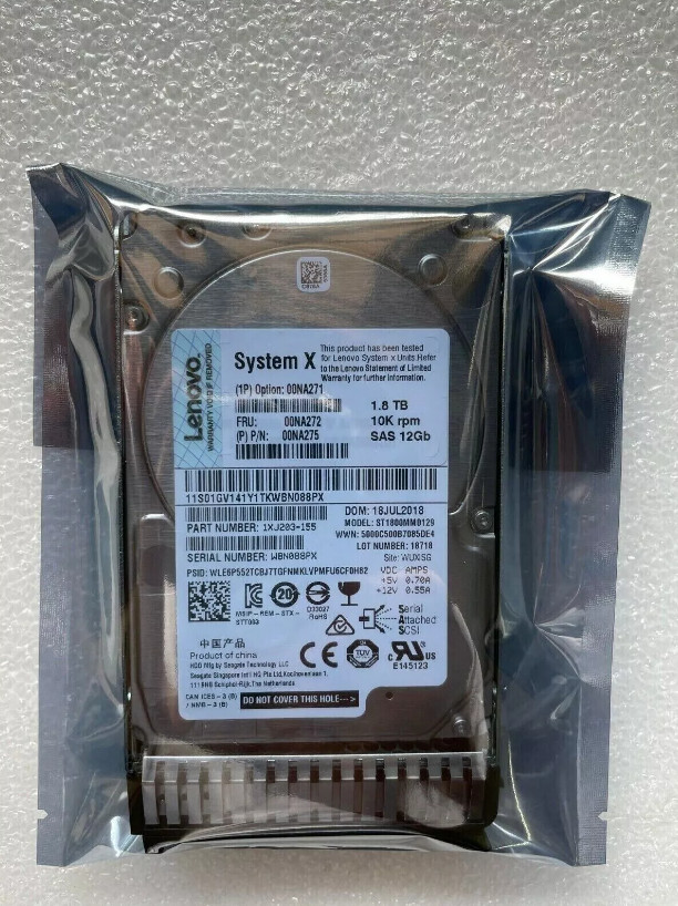 00NA271 00NA272 FOR Lenovo 1.8TB 10K 12GBps SAS 2.5" G3HS 512e HDD Hard Drive