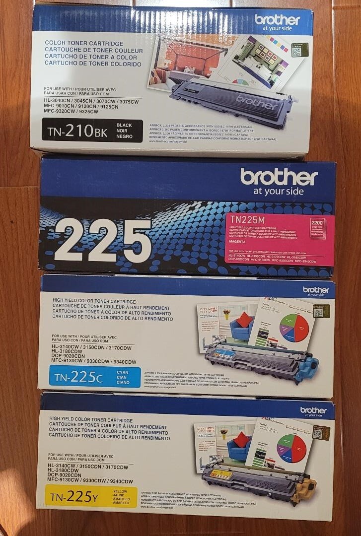 Brother Genuine TN225 Color (C/M/Y) TN21O BK Toner Cartridge 4-Pack