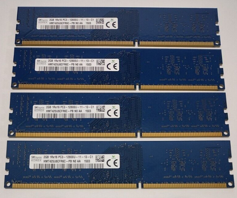 QTY: 4 - SK HYNIX 2GB 1Rx16 PC3 - 12800U - HMT425U6CFR6C-PB RAM