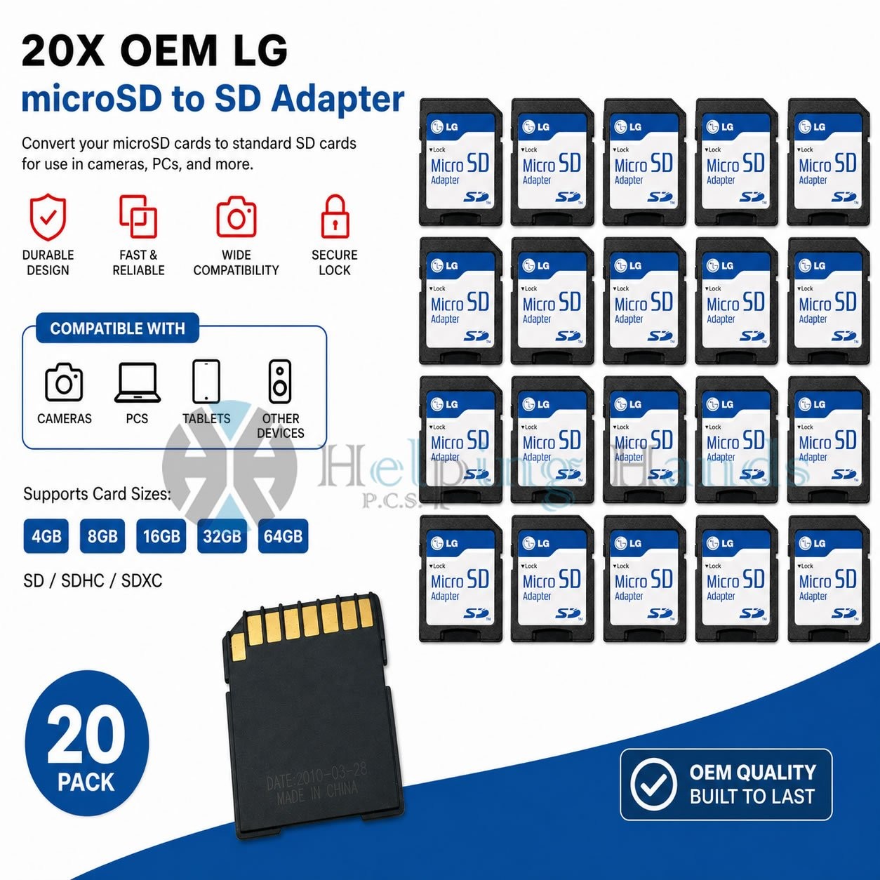 20 - OEM LG microSD micro SD to SD SDHC SDXC Adapter fit 4GB 8GB 16GB 32GB 64GB