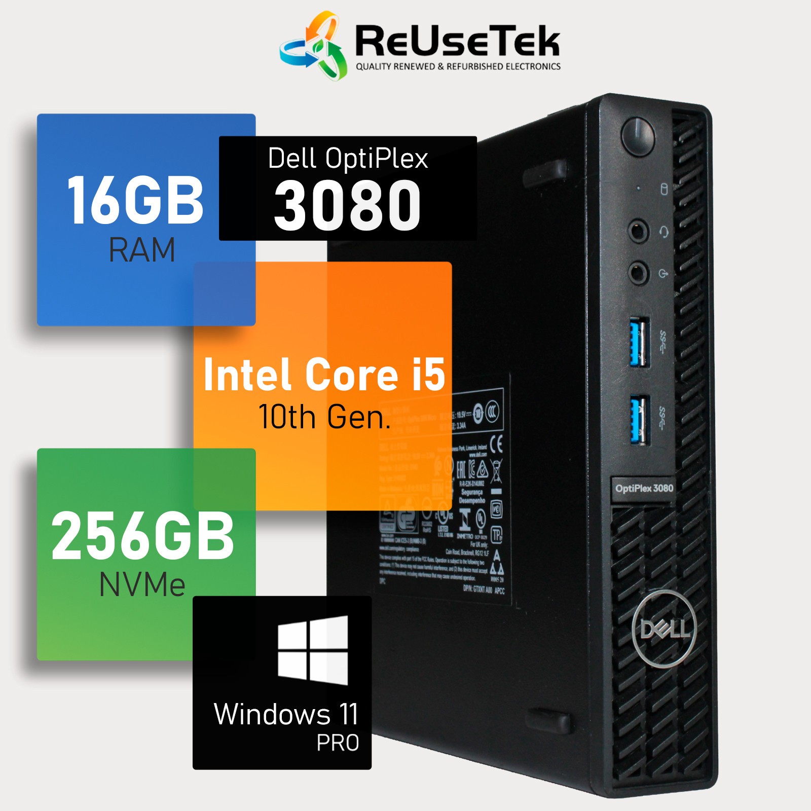 Dell OptiPlex 3080 Micro Intel i5-10500 2.30GHz 16GB RAM 256GB NVMe Win 11 Pro