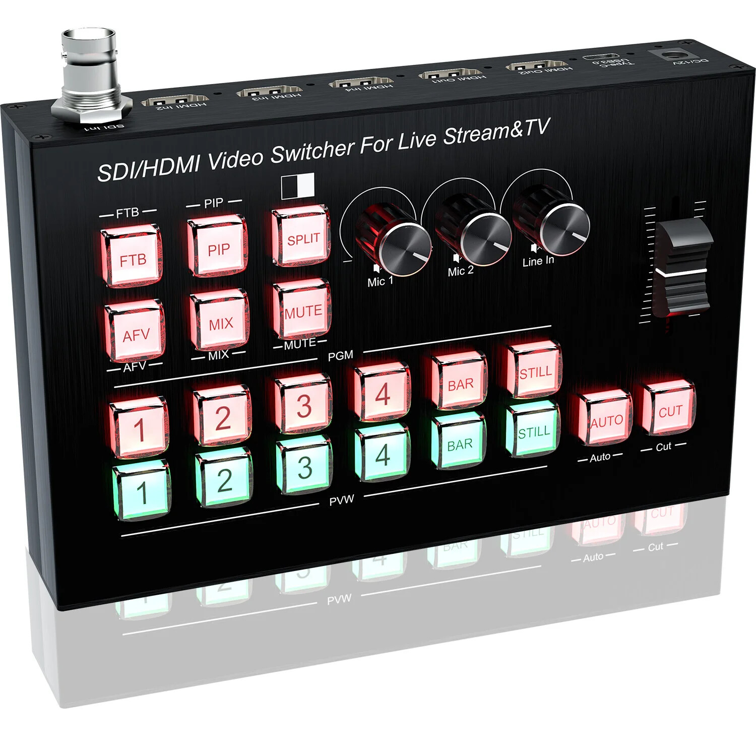 SDI HDMI Video Switcher Multi Camera Live Stream Station Video Record Audio Mix