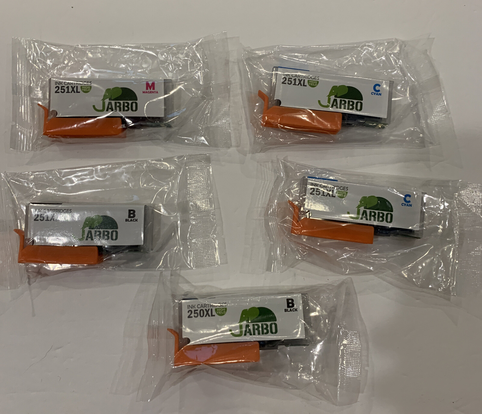 NEW Lot of 5 Jarbo Ink Cartridges (1) Black 250XL and (4) 251XL