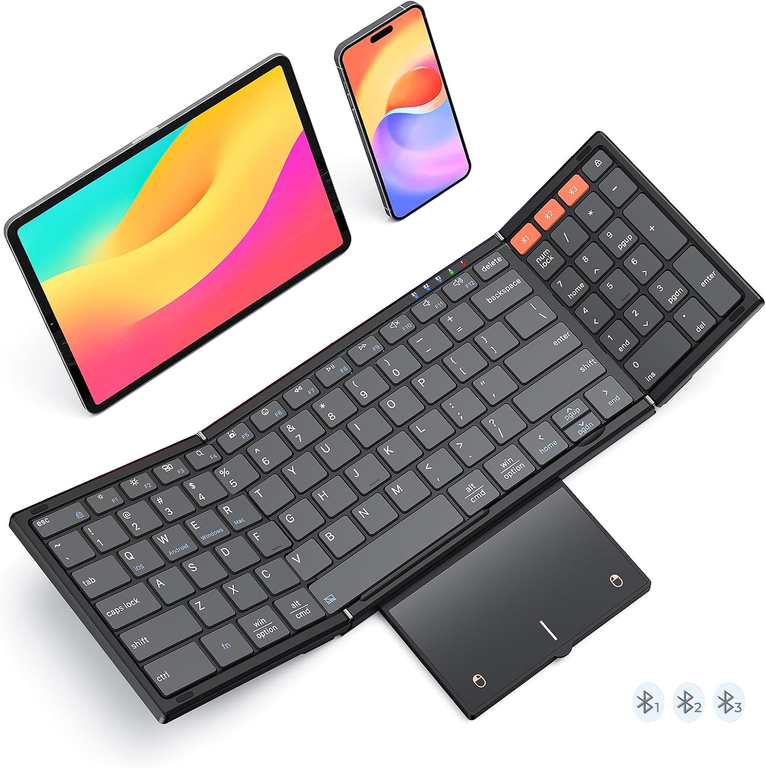 Bluetooth Foldable Keyboard with Touchpad and Number Pad, Black