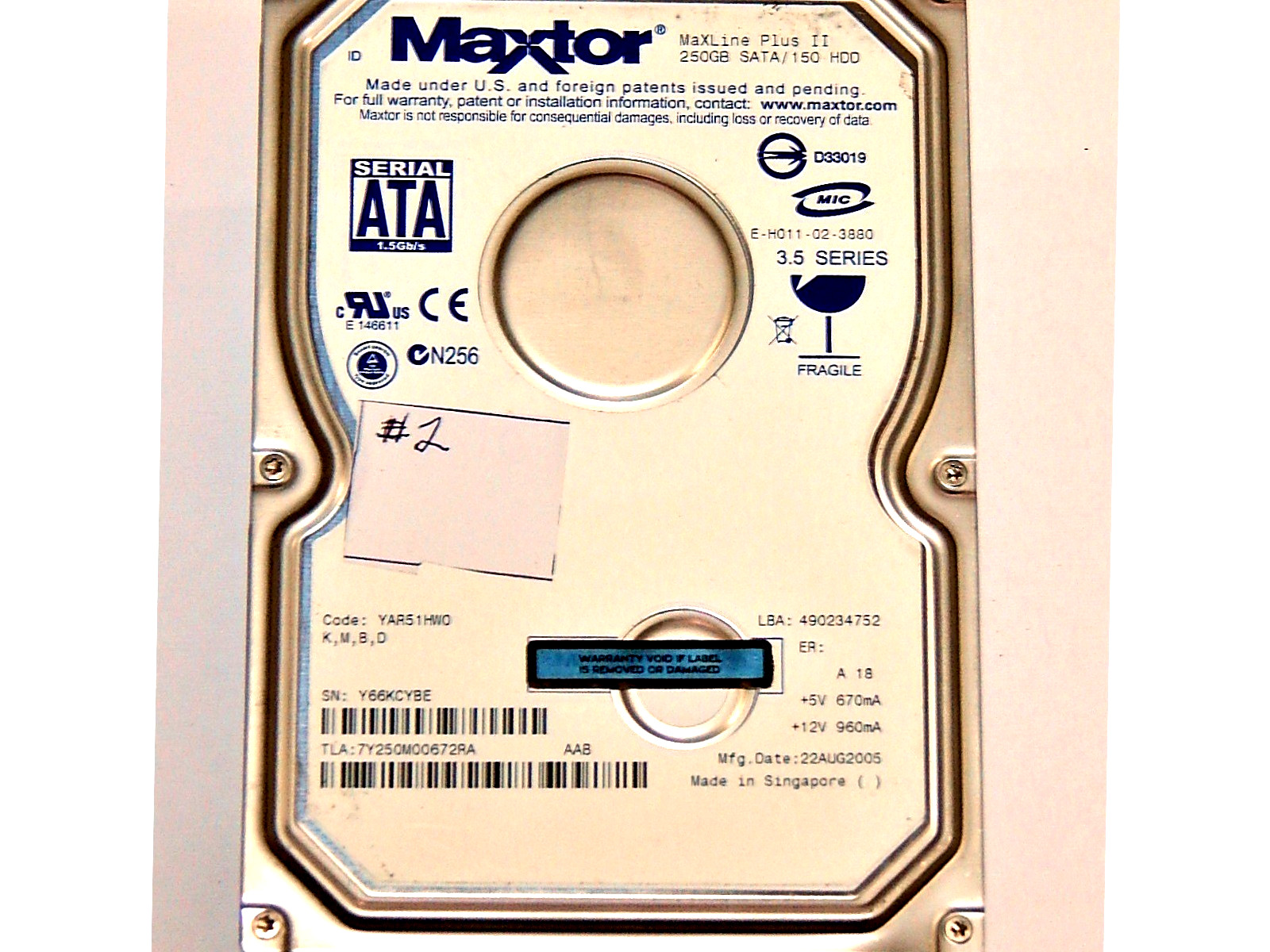 Maxtor MaxLine Plus II 250gb ATA/133 SATA 3.5" Hard Drive