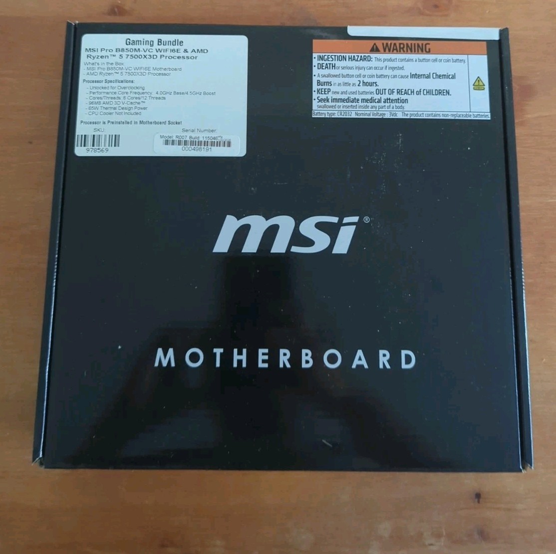 Ryzen 5 7500X3D + MSI PRO AM5 B850M-VC WIFI6E CPU / Motherboard Bundle New