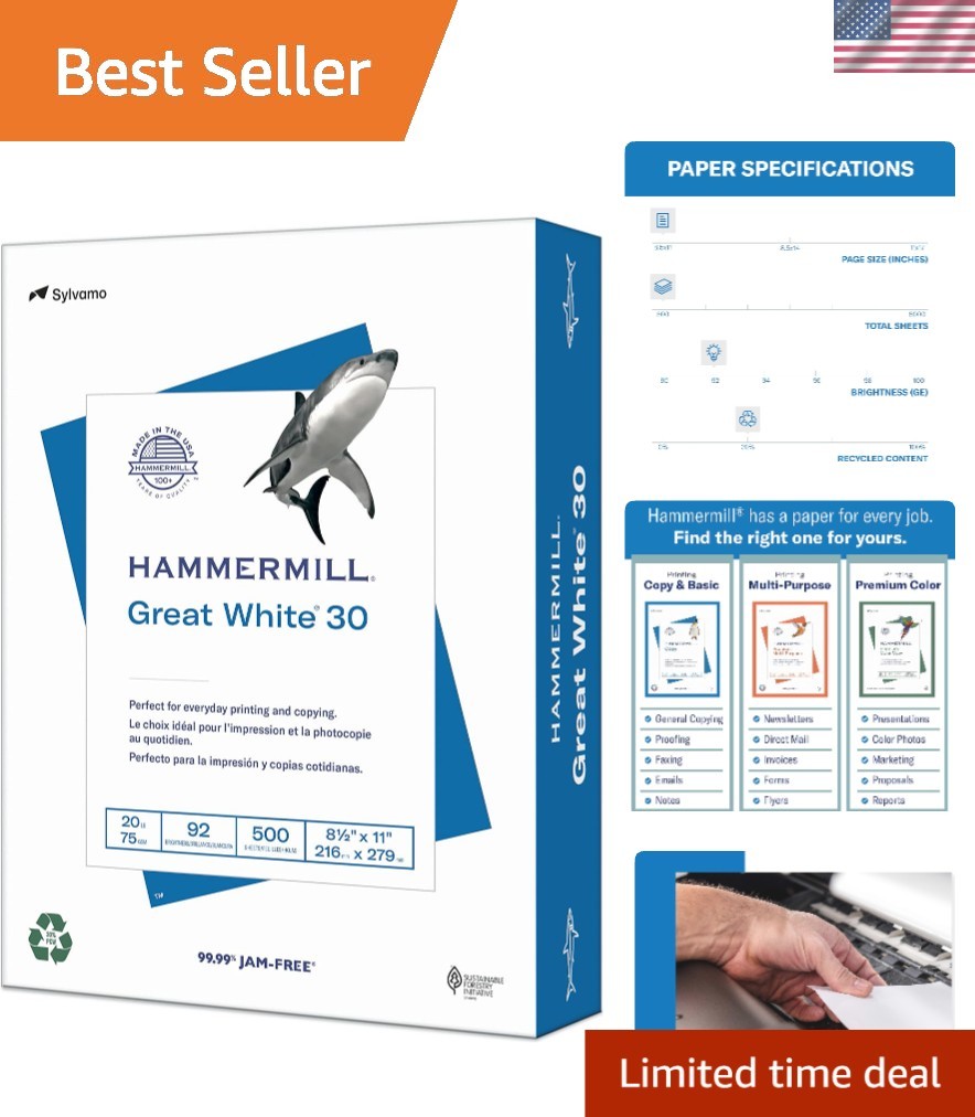 Great White Printer Paper - 30% Recycled, 8.5x11, Perfect for All Office Needs
