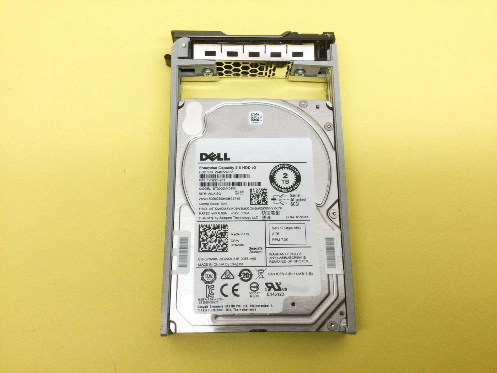 Y6W8N DELL 2TB 7.2K SAS 12Gb/s SED 2.5in ENT HDD w/ Tray ST2000NX0453 0Y6W8N