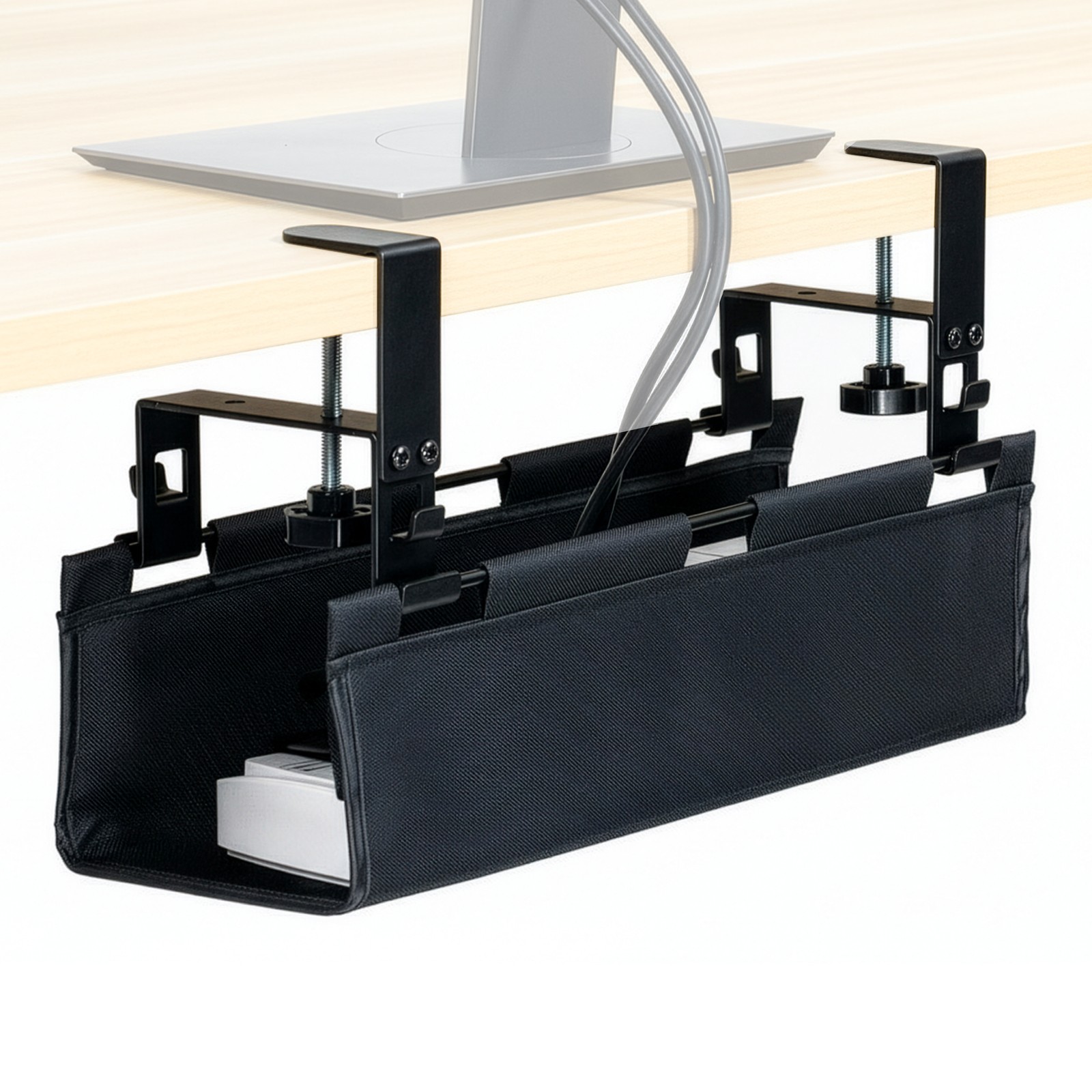 VIVO 16” Black Clamp-on Fabric Cable Power Strip Management Tray