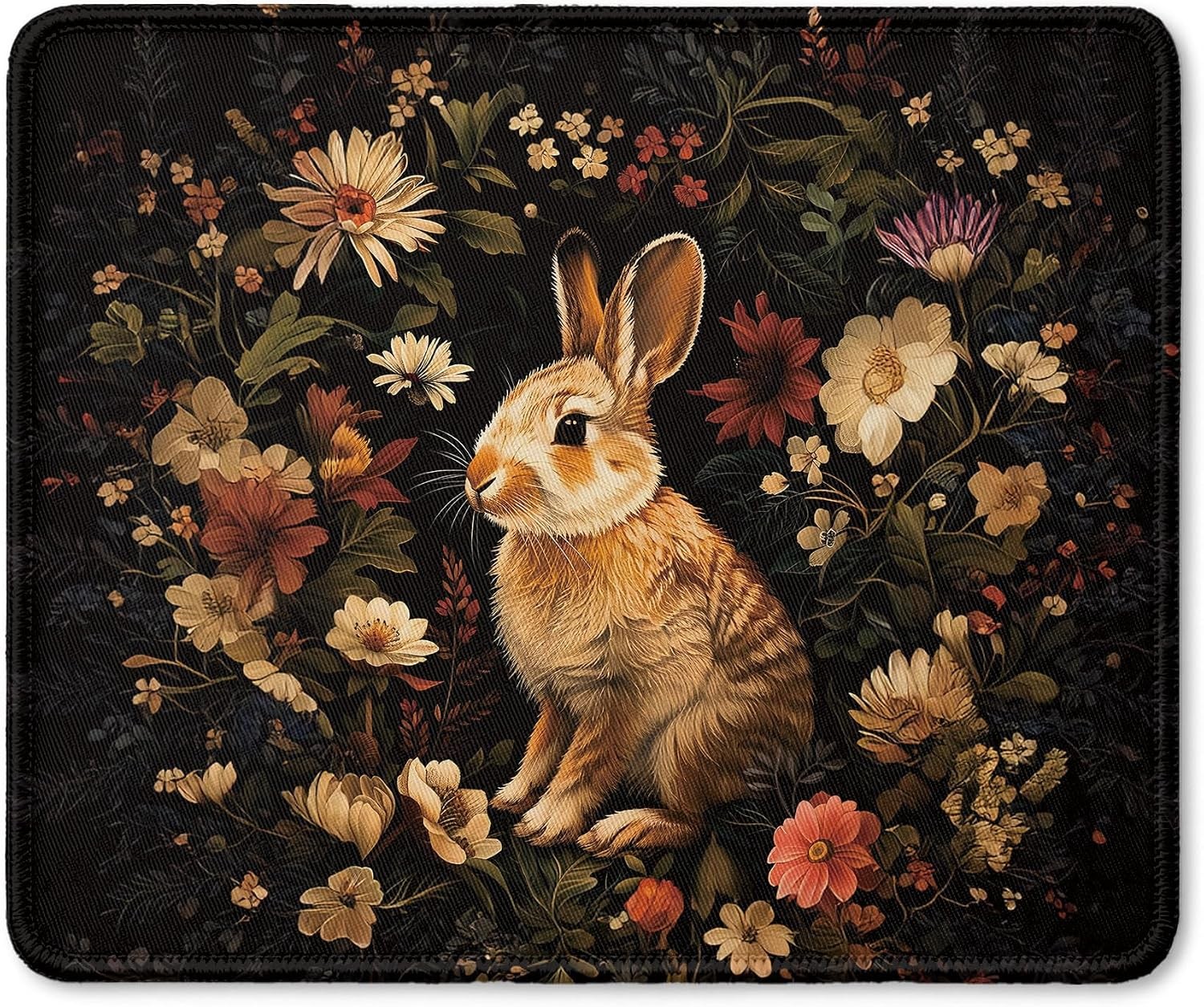 Vintage Floral Bunny Mouse Pad, Gifts for Bunny and Rabbit Lovers, Dark